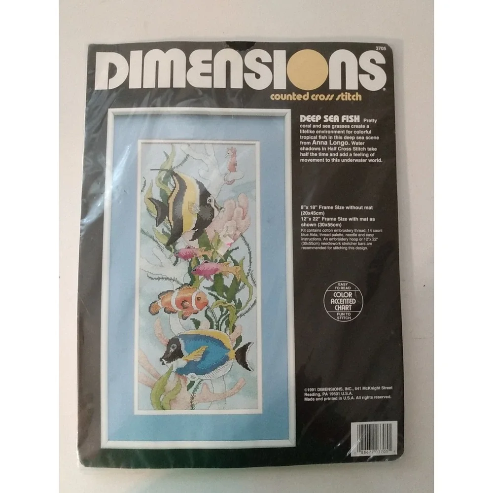 VTG 1991 Dimensions Counted Cross Stitch Kit 3705 Deep Sea Fish Ocean New